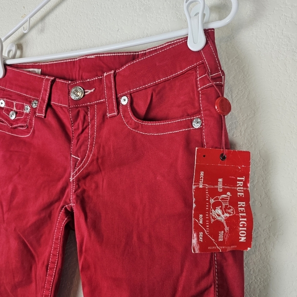 True Religion Stella Low Rise Skinny Jeans Size 27 Red Stretch Denim Logo Pocket - Picture 5 of 16